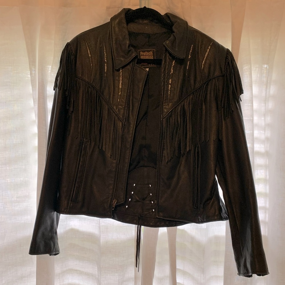 Leather fringe jacket